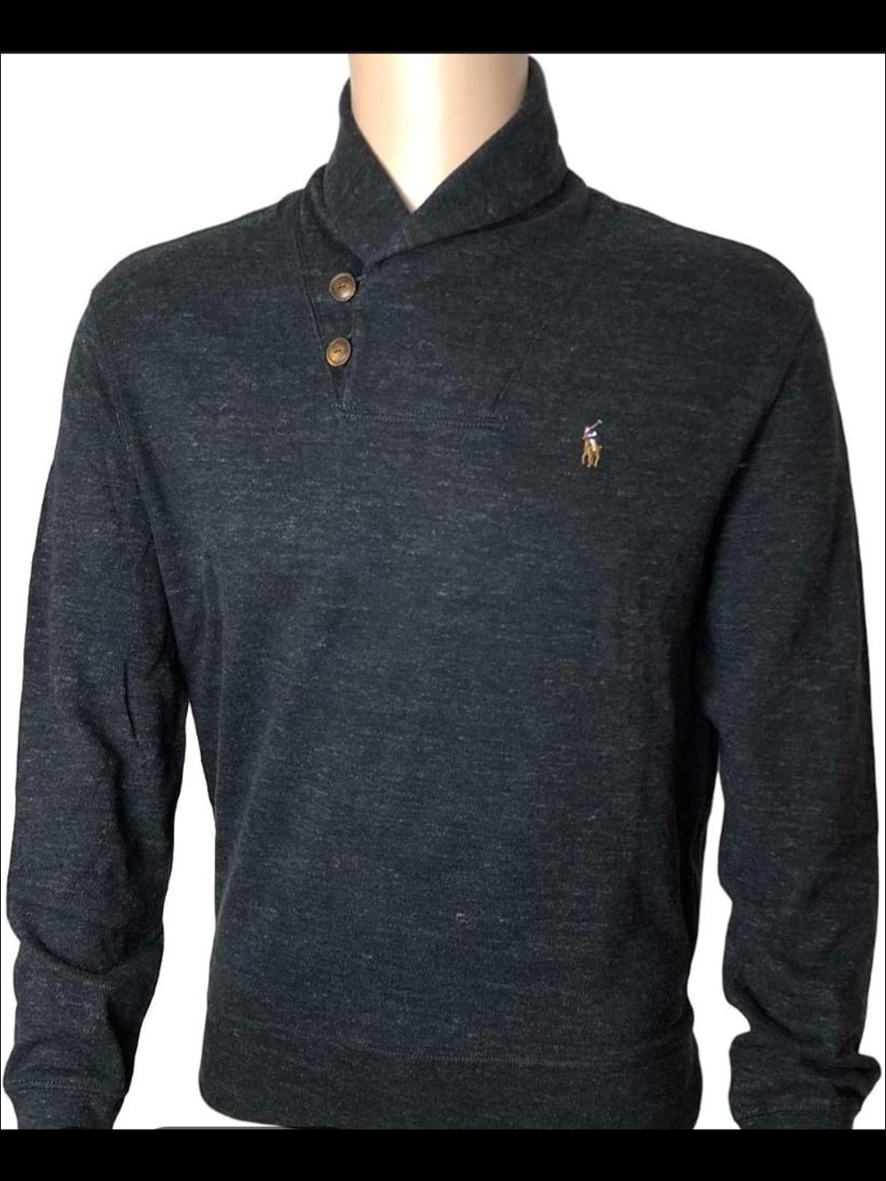 Polo Ralph Lauren Estate Rib Shawl-Collar Pullover Sweater Charcoal Grey XL Quie